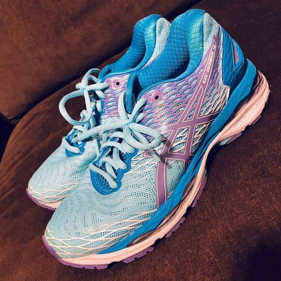 NEW ASICS GEL-Nimbus 18 Methyl Blue Purple White Womens Running Shoes Rare Find - Picture 4 of 16